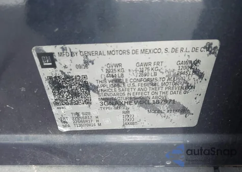 2019 Chevrolet Equinox Ls из США, поврежденный, VIN 3GNAXHEV4KL187971